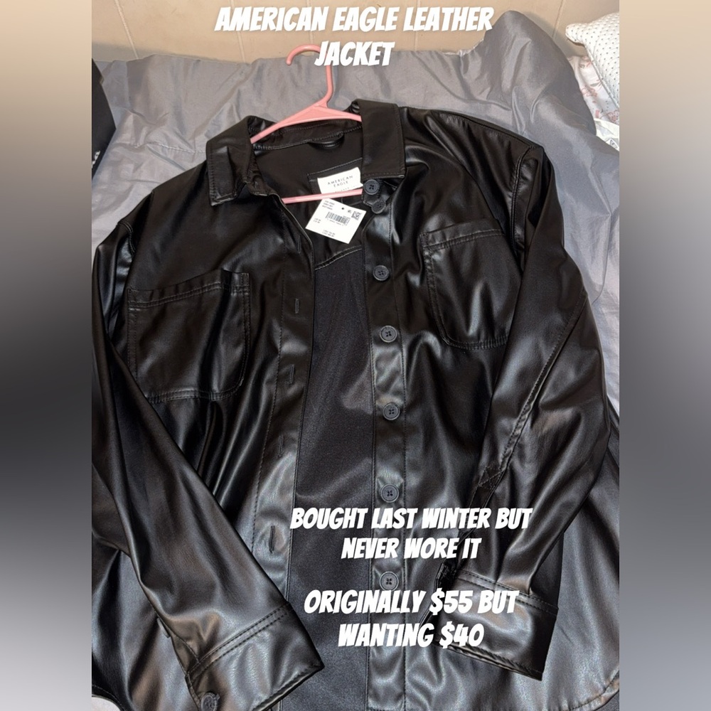 American Eagle Outfitters Glossy Black Leather Jacket